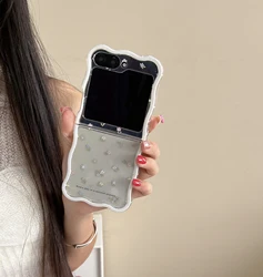 Elegant Floral Shockproof Phone Case with Lanyard - Wave Design Cover - Galaxy Z Flip5 (Case)