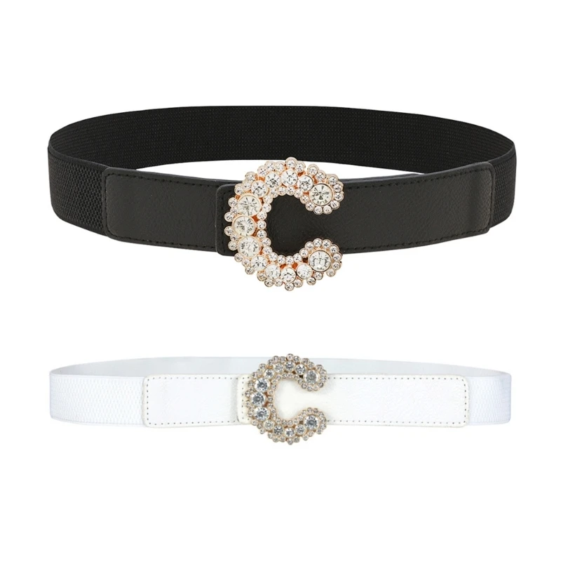 

Daily Commute Woman Belt with C-shape Buckle Ladies Elastic Waistband G5AE