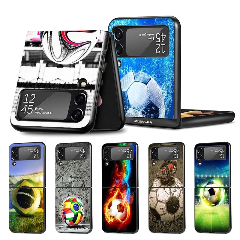 Football Soccer Ball Design Z Flip 4 Z Flip 4 Phnoe Case Per Samsung Z Flip 3 5 5G Black Hard Shell Galaxy Zflip3 Zflip4 Zflip5