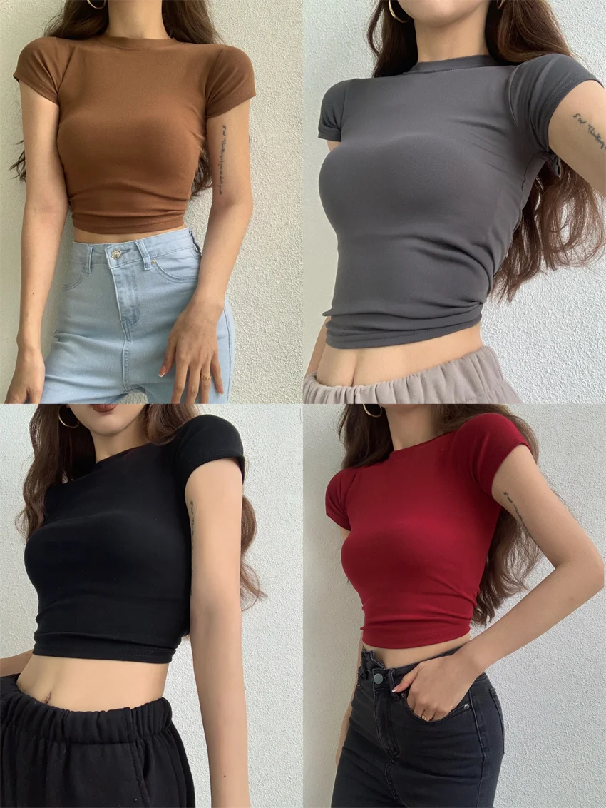 

Женская футболка с высокой талией, с коротким рукавом