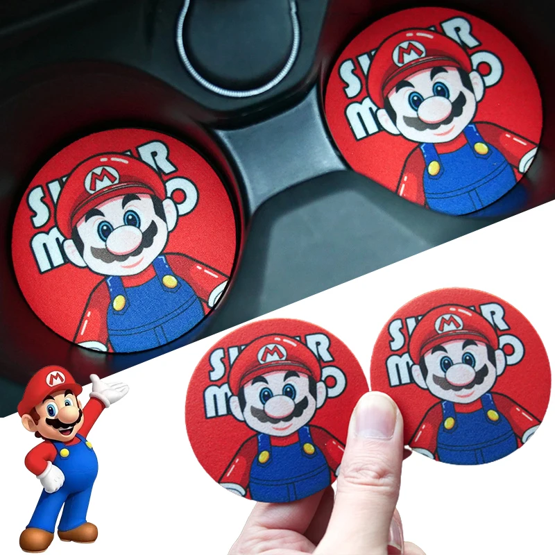 Super Mario Bros Car Coaster Anime Water Cup Tappetino Antiscivolo Decorazione D'Interni Automatica Per Uomo Donna Cartoon Cup Holder Mat Gifts