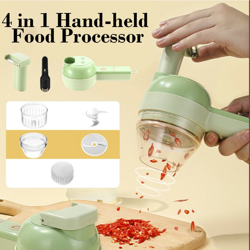 WHDPETS Food Processor Electric Garlic Grinder 4 IN 1 Hand Held Multifunctional Vegetable Cutter Set USB Wireless Garlic masher laboratory hand held pesticide residue meter food safety detector