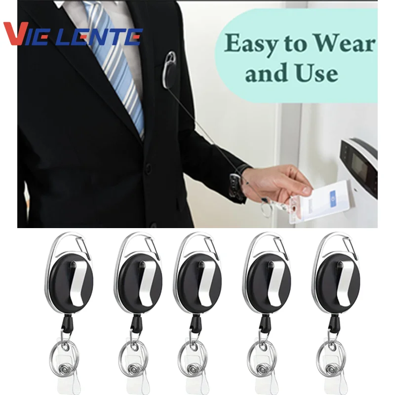 3/5PCS Retractable ID Badge Holder 360&deg; Swivel Clip Belt Carabiner Keychain Ring Snap Hook PVC Reel Strap