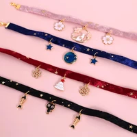 Velvet Bronzing Star Adjustable Necklace For Cats Puppy Fishbone/Sakura/Starry Sky Collars Chic Pets Supplies Accessories