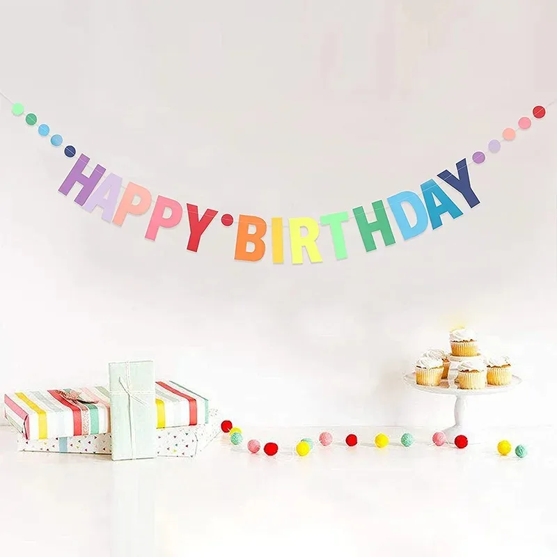 Rainbow Color Gradual Birthday Banner 1st Birthday Party Decoration for Girl Boy Baby Shower Gender Disclosure