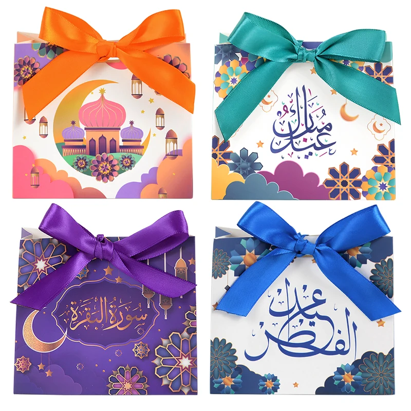 

10pcs Ramadan Mubarak Paper Candy Bags Gift Packaging Box Bags 2024 Muslim Islamic Eid Mubarak Party Favors Eid Al-fitr Decor