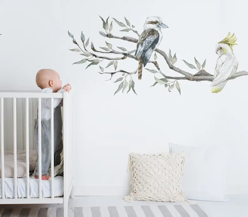 Decalcomanie Da Parete Animali Australiani, Kookaburra & Cockatoo, Decalcomania Da Parete Albero Di Gomma, Decalcomania Da Parete Australiana-Favola E