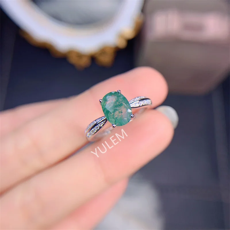 

Женское кольцо из серебра 925 пробы с натуральным Мохом и агатом, 6 х8 мм