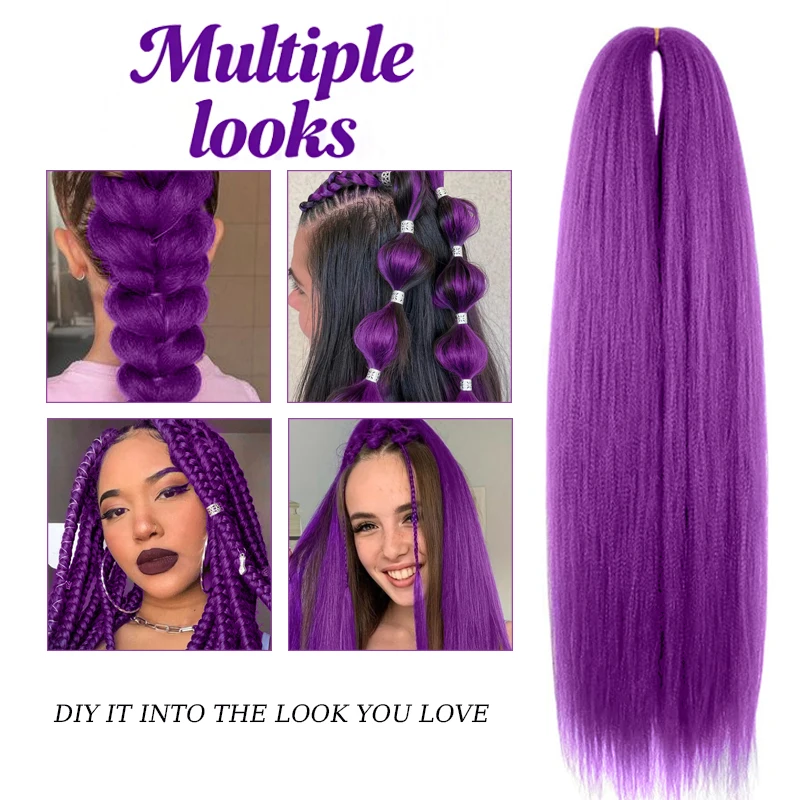 Braiding Hair Extensions Hairpiece Synthetic 14inch Pre Stretched EZ Braids For Kids Christmas&Festival Party Purple
