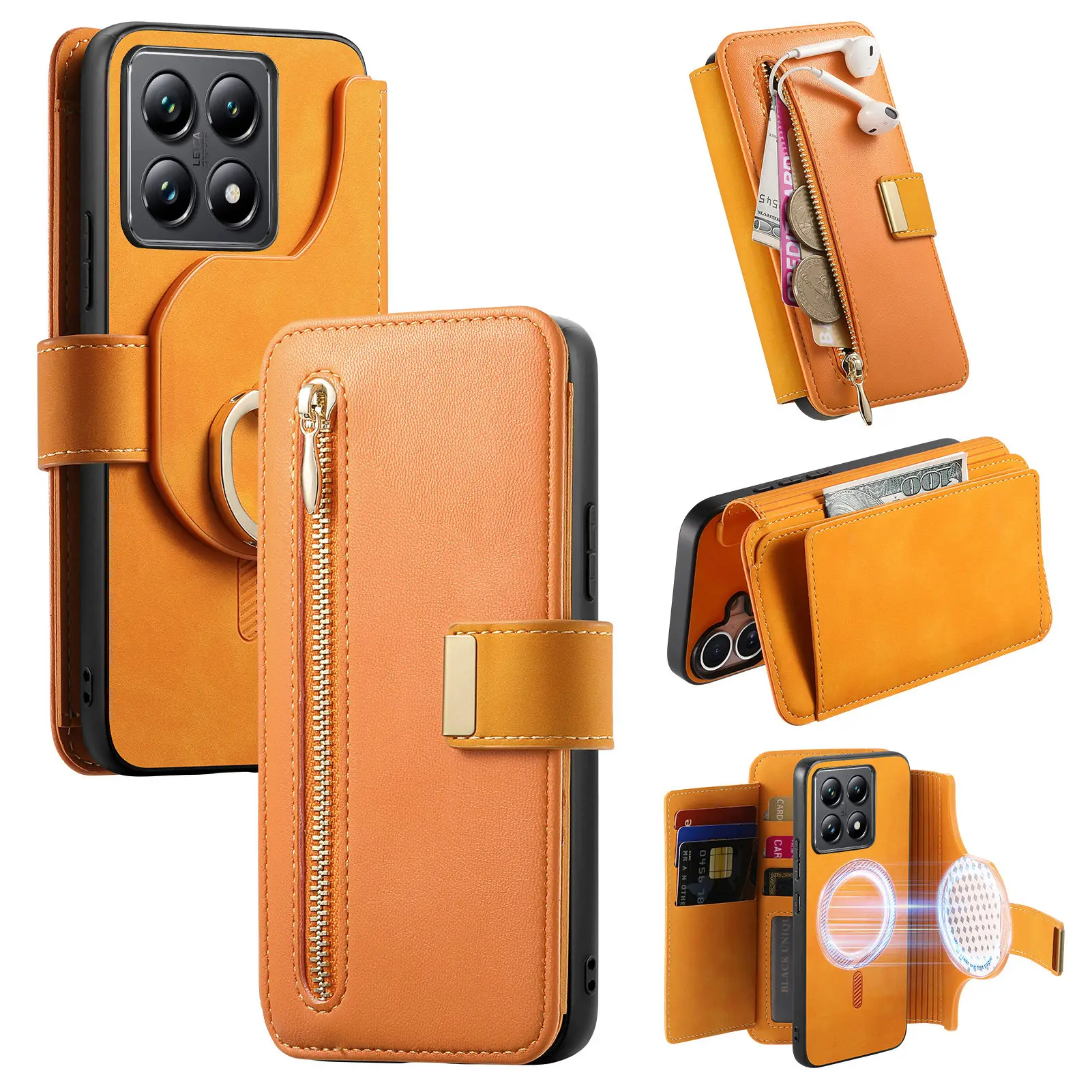 2-in-1 Detachable Zipper Wallet Leather Case with Magnetic Removable Cover