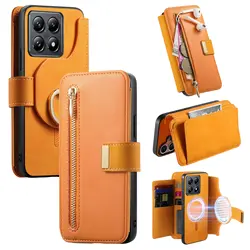 2 - in - 1 Detachable Zipper Wallet Leather Case with Magnetic Removable Cover for Xiaomi 14Tpro (YELLOW)