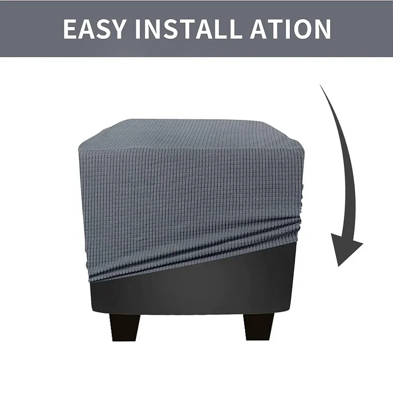 Square Footstool Cover Stretch Polar Fleece Ottoman Cover Sofa Footrest Stool Slipcover for Living Room Furniture Protector Case 6