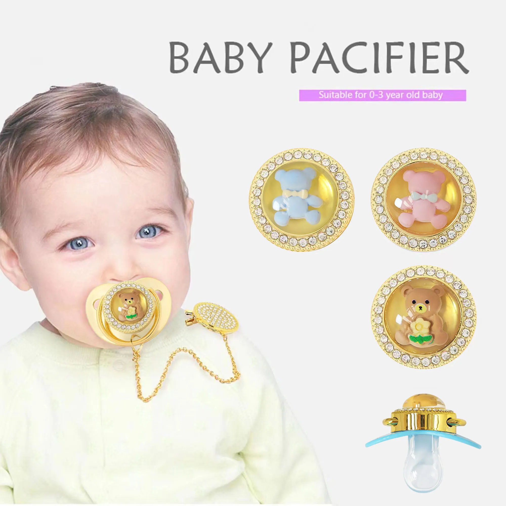 

Cute Bear Infant Pacifier for 0-3 Year Olds, Silicone Material, Environmentally Friendly with Dust Cover