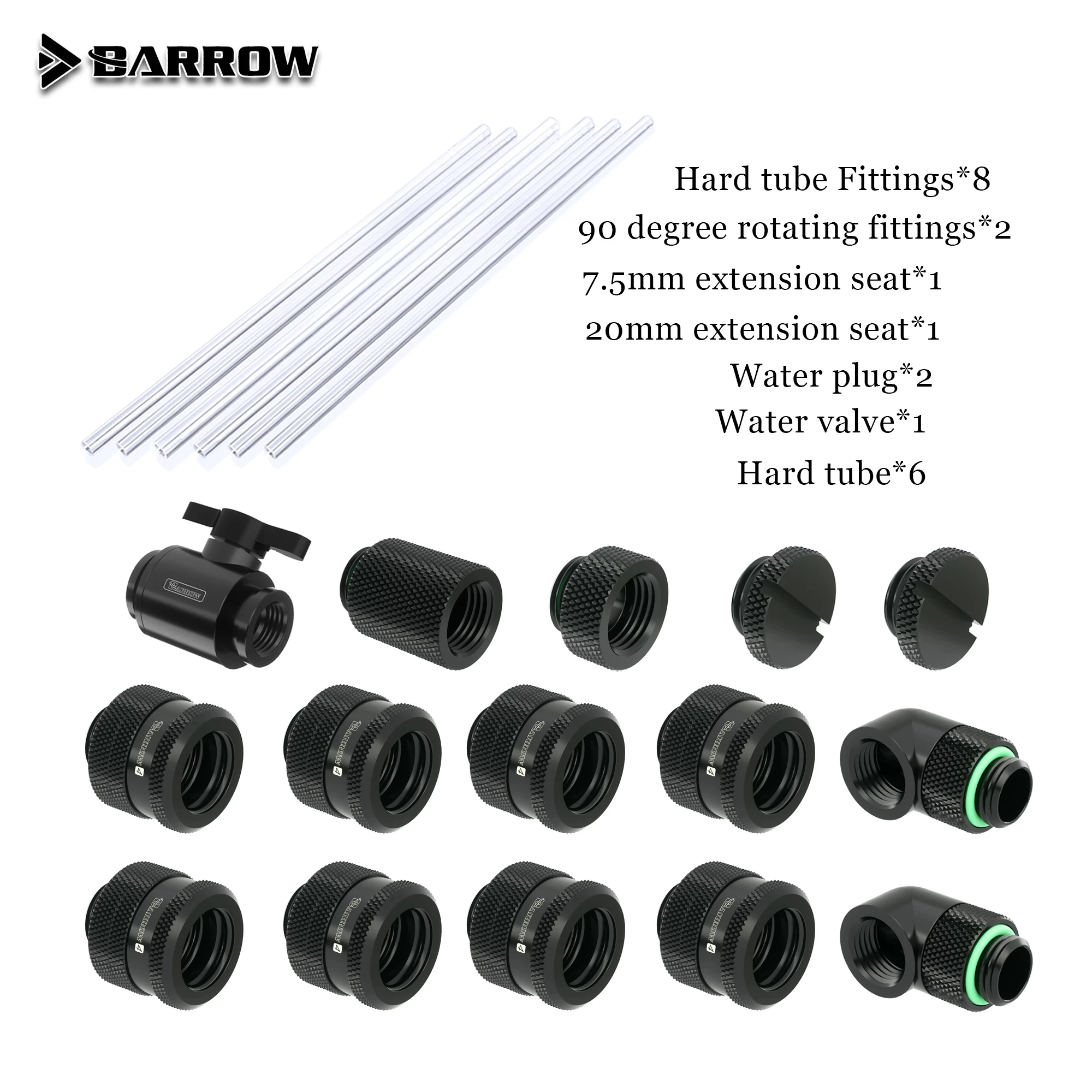 Barrow Mão Compressão Conector Encaixe Kit Tubo Rígido Rígido Rígido Encaixe Combo Tubo Petg Uso para Od12 mm 14 mm 16 mm