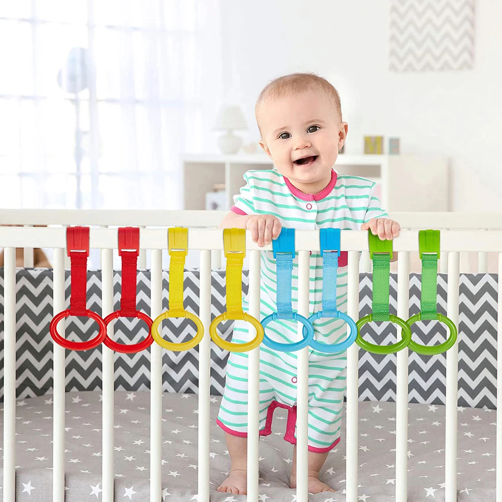 Baby Hand Pull Rings Cribs Playpens Walking Training Rings Baby Stand up Assistant Security Bed Hanging Pendants 4/8Pcs baby crib pull ring