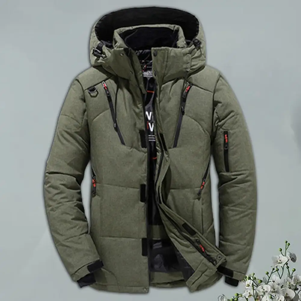 

Stylish Men Jacket Solid Color Winter Jacket Coat Thicken Drawstring Jacket