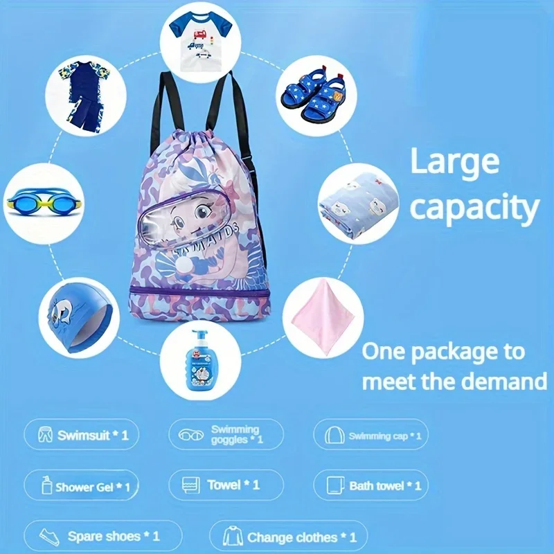 Swimming Bag New Cartoon Waterproof Storage Shoulder Packs Children's Backpack Wet Dry Separation Bags Boys Girls Washing Pouch