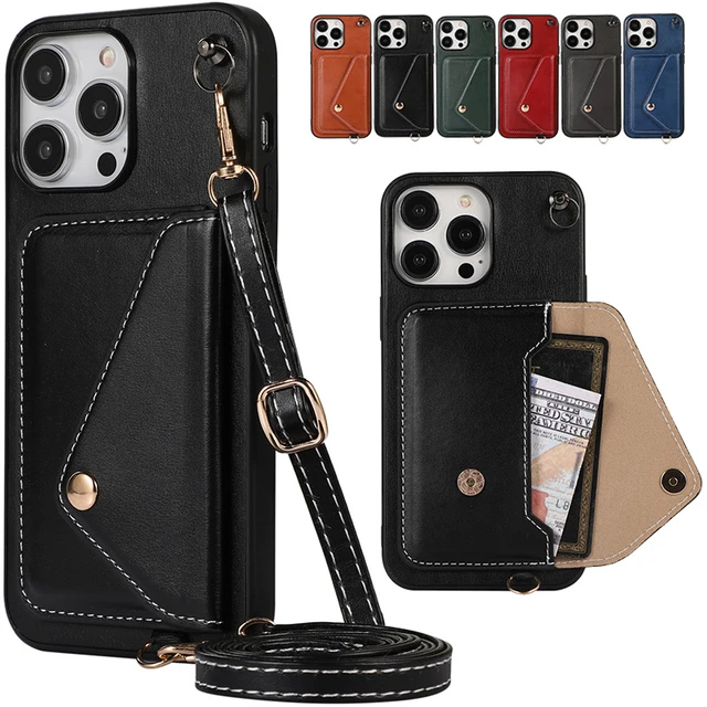 Luxury Crossbody Wallet Case For iphone 15 Pro Max 14 Plus 13 12 11 XS X XR  Adjustable Shoulder Strap Leather PhoneCover - AliExpress