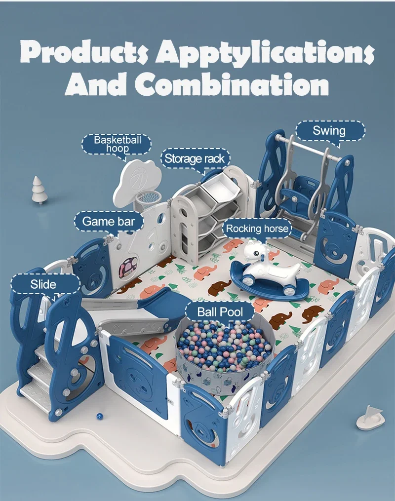 New Design Safety Play Door and Game Panel Baby Foldable Plastic Playpen