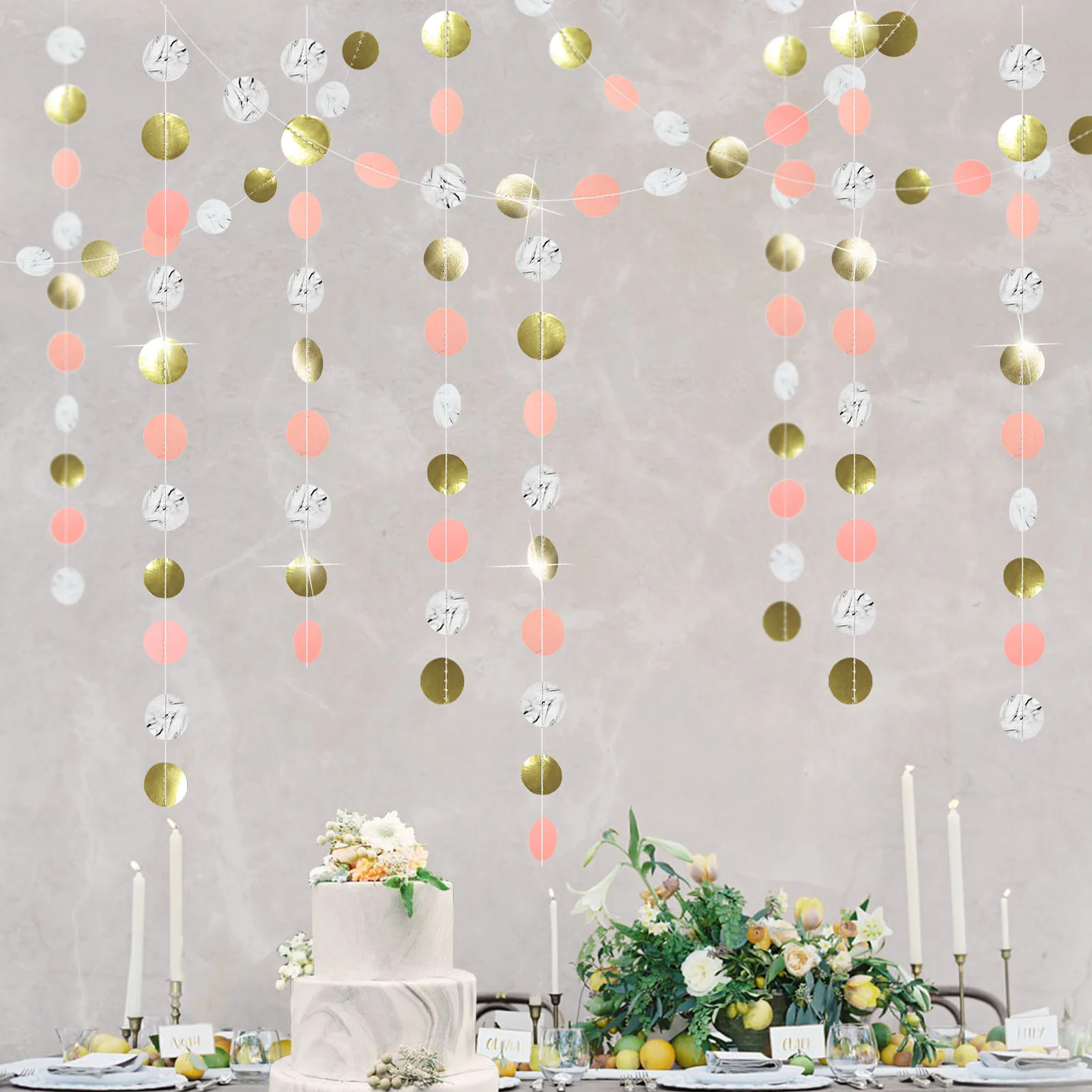 13 Fuß grau blau grün silber Papier Kreis Girlanden Dekorationen für rustikale Hochzeit Geburtstag Party Dekor Wandbehang Punkte Streamer – Detail 19