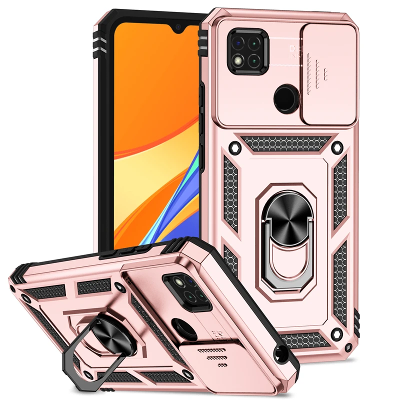 Cover SEAHAI Per Xiaomi Redmi 10A / Redmi 9C NFC – Custodia Ibrida Con Anello Porta E Supporto, Anticaduta, Rosso Traslucido - 2