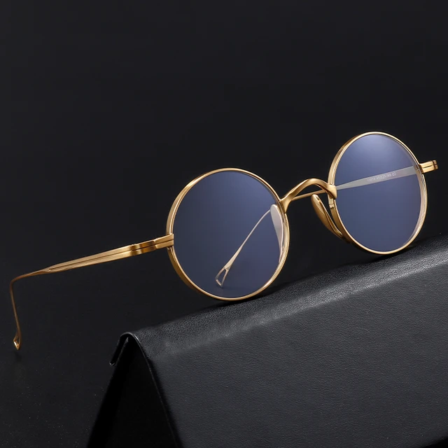 Small Round Glasses for Men, Super Small, Golden, Frame 38 mm