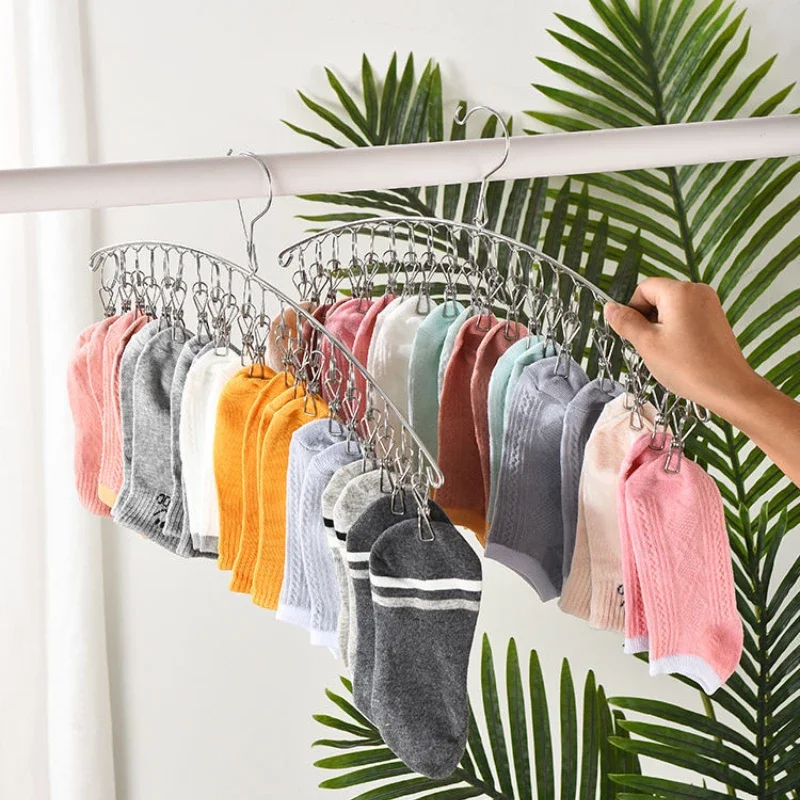 Stainless Steel Clothes Hanger Windproof Laundry Drying 6-20Pegs Clothing Rack Towel Underwear Socks Holder Laundry Airer Hanger