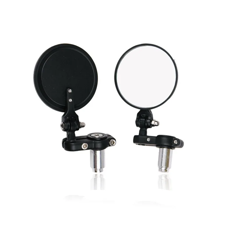 Universal Round Motorcycle Mirror - Folding Handlebar Convex Lens for Custom Bikes, Easy Install with Wider View (Black)