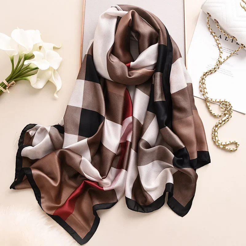 2024 Women's Spring and Autumn New Style Scarf Fashion Luxury English Wind Scarf 100% Silk Shawl Fashion Long Scarf Hijab