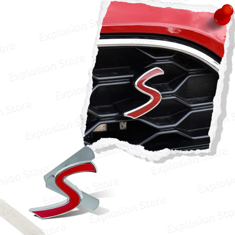 자동차 스타일링 금속 S 로고 그릴 엠블럼 후면 트렁크 배지 스티커, 미니 쿠퍼 S R55 R56 R57 R58 R60 R61 F55 F56 F60 액세서리