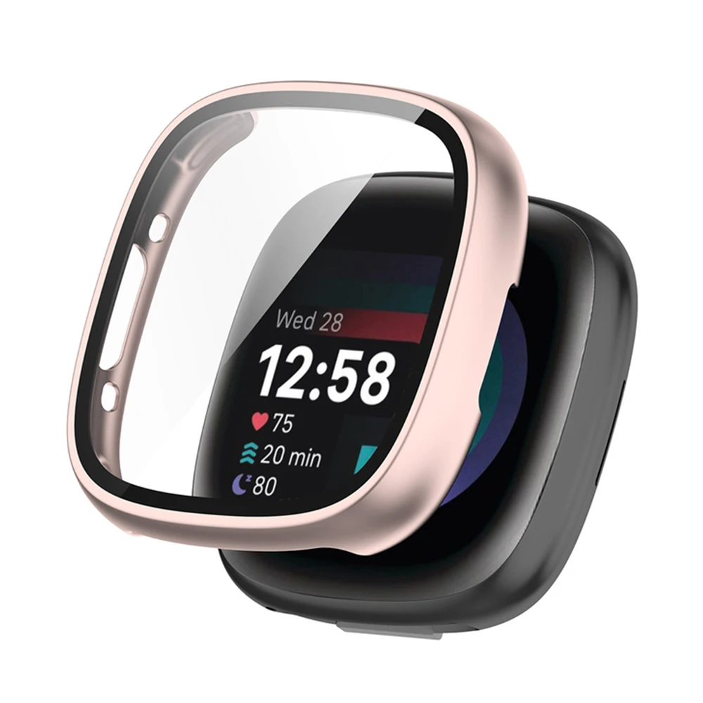 زجاج + حافظة لساعة Fitbit Versa Versa 4 واقي ممتص...