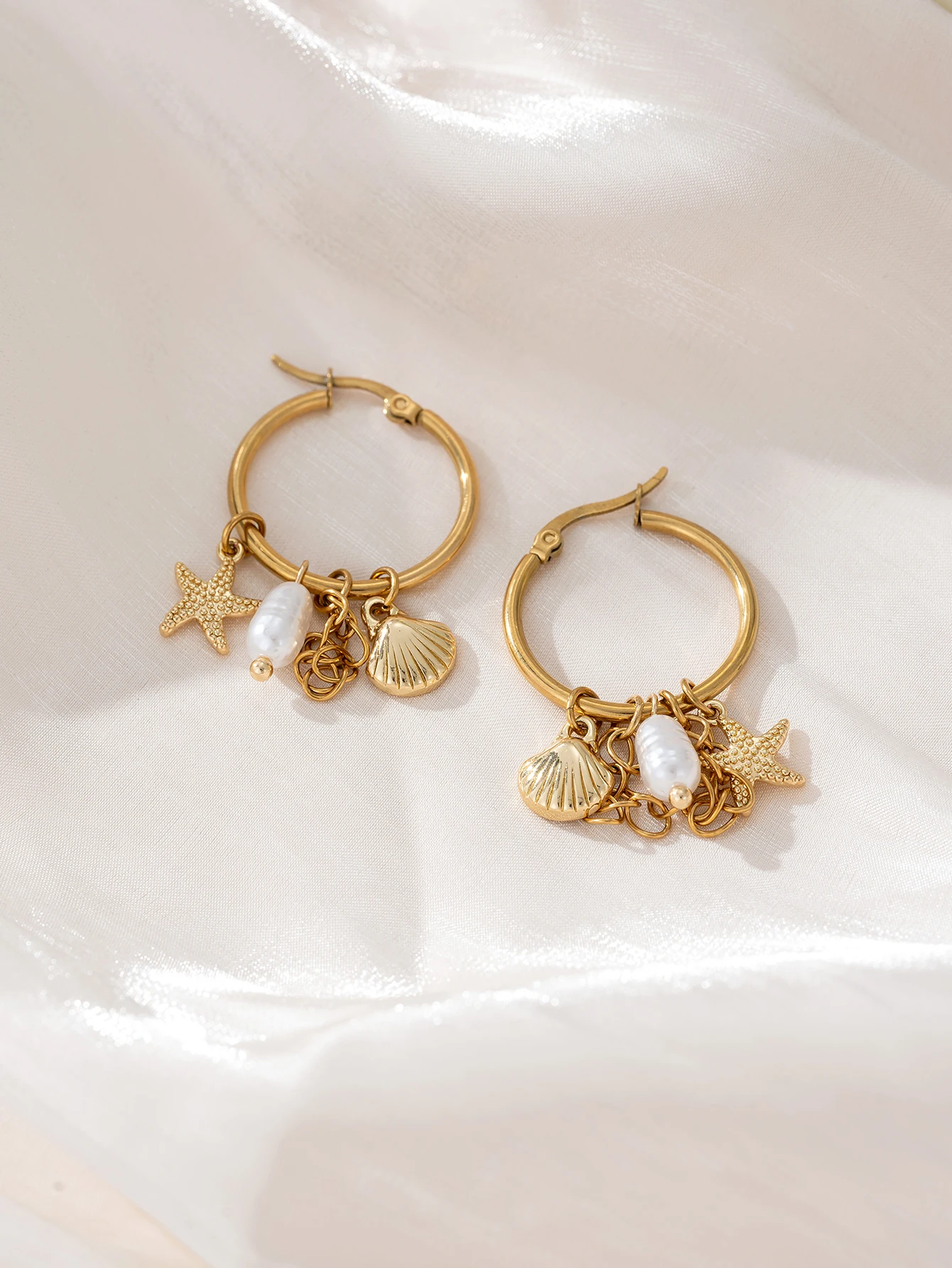 Shell Starfish Texture Charm Womens Earrings