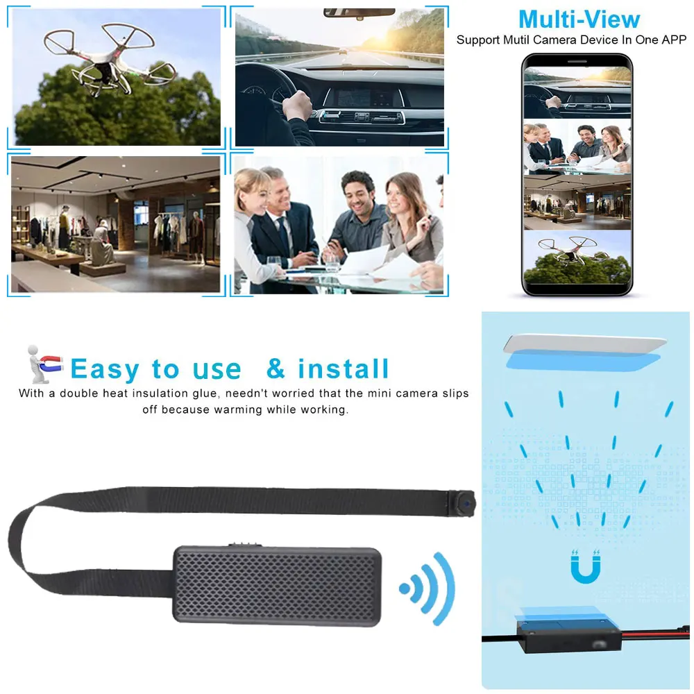 Mini Camera Webcam 1080P DIY WIFI Motion Detection SD Card Storage App supports iOS and Android Easy Installation