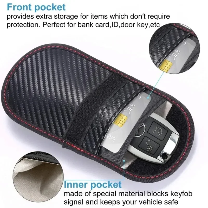 RFID Signal Blocking Car Key Protector with Double-Layer Carbon Fiber Anti-Theft Pouch