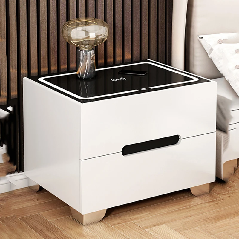 

Solid Wood Bed Side Table Smart Wireless Charging Minimalist Modern Dresser Bedroom Luxury Nachttische Home Furniture ZLXP