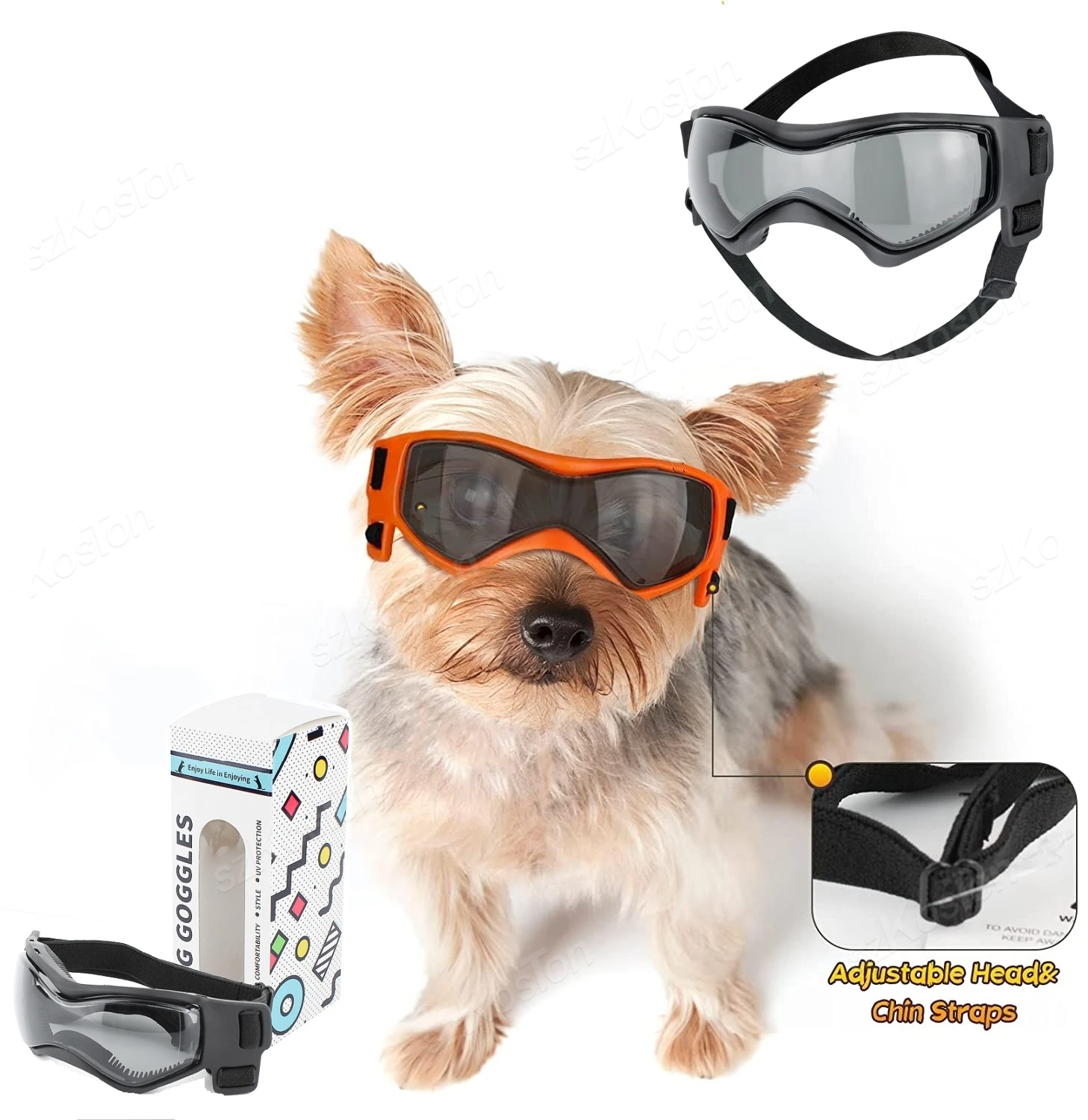 Hundeschutzbrille für Mittlere und Kleine Hunderassen Sonnenbrille mit Verstellbarem UV-Schutz für Hunde und Welpen beim Outdoor-Spaziergang und Autofahren