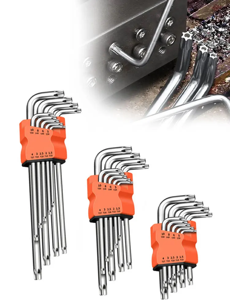 

Набор торцевых ключей Torx, комплект из 9 шестигранных гаечных ключей с шестигранной головкой и L-образным концом, ручные инструменты для ремонта