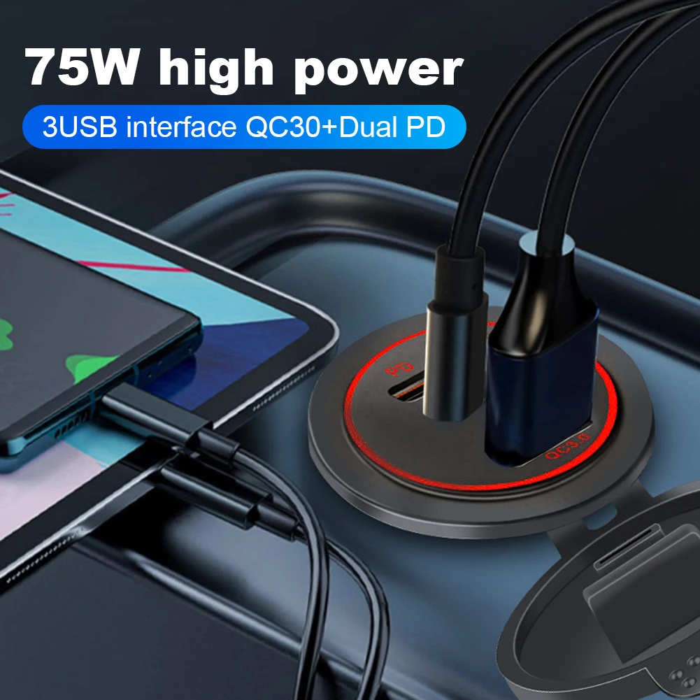 Caricatore per Auto 12V-24V con Presa 75W PD Tipo C QC 3.0, 3 Porte USB, Impermeabile, per Auto, Camper, Nautica - Image 3