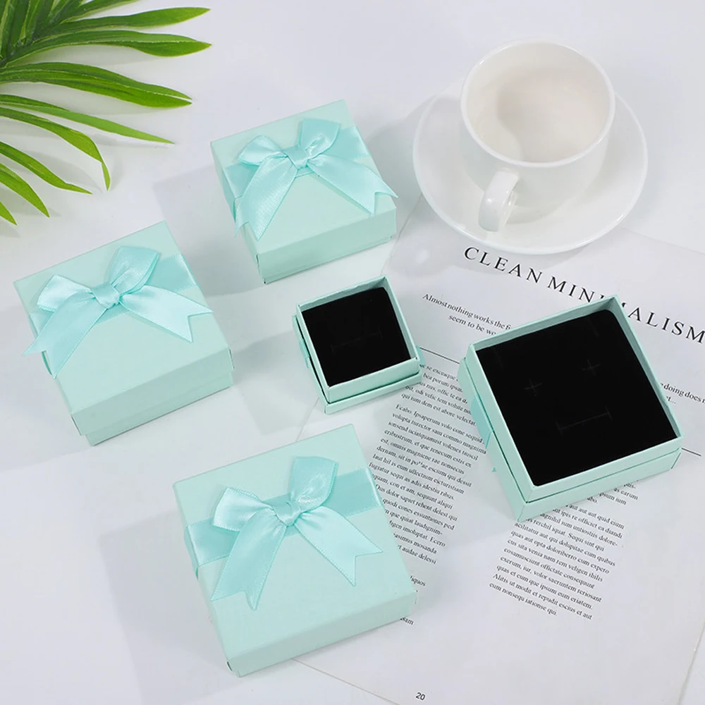 24pcs GIft Jewelry Paper Box Handmade Light Green Cardboard Case with Bowknot Wedding Proposal Ring Earring Pendant Packaging