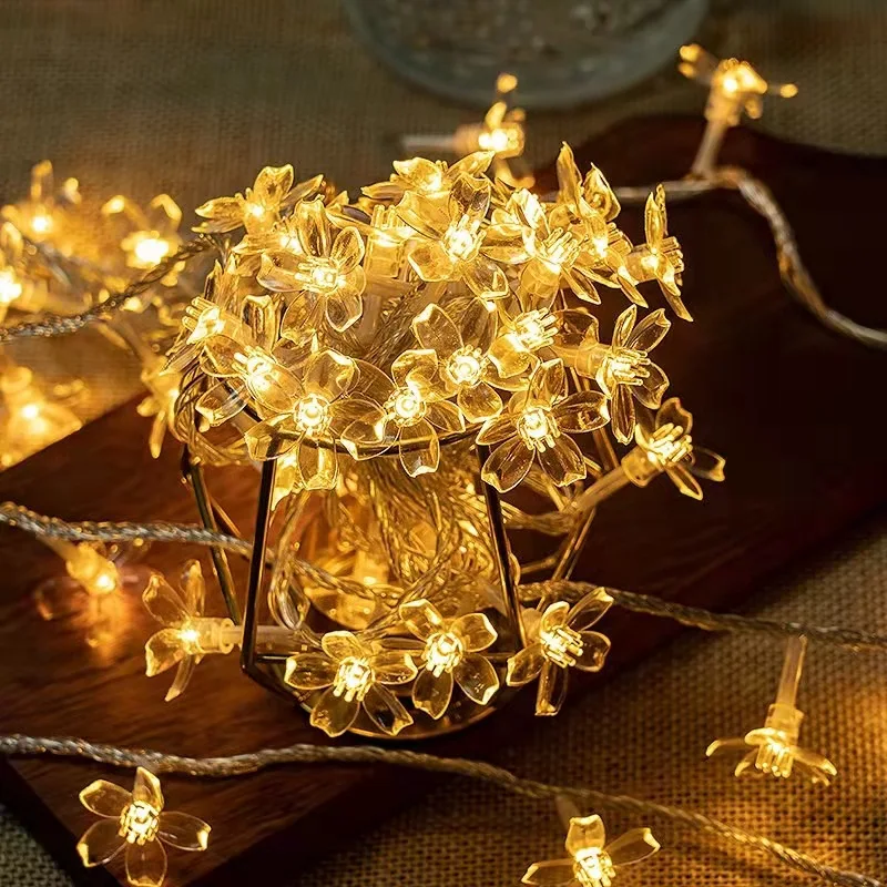 5M 7M 12M Ghirlande Di Energia Solare String Light 8 Modalità Peach Flower Blossom Lamp Led Fairy Lights Garden Wedding Decor Per Esterno
