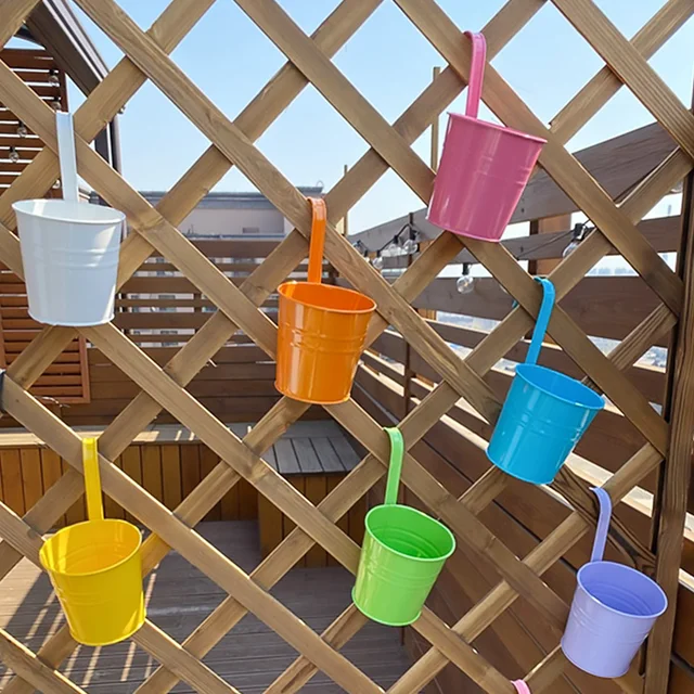 3/10 db Falfüggő Virágcserepek 10 Színű Fém Fogantyúval Vas Erkély Ültetvények Vödör Virág Tartó Kerti Dekoráció - Image 4