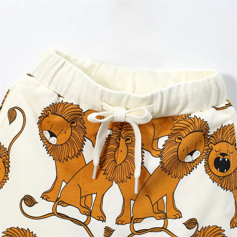 Jumping Meters Summer Lions Print Boys Shorts Drawstring Cotton Hot Selling Animals Toddler Kids Short Pants