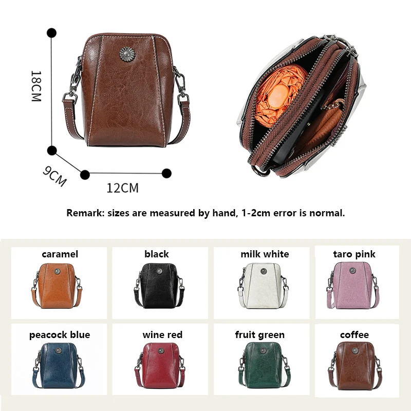 2024 New Women Mini Bag Lady Mobile-phone Cross-body Shoulder Bag Retro Oil Wax cowhide Split Leather Lightweight Messenger