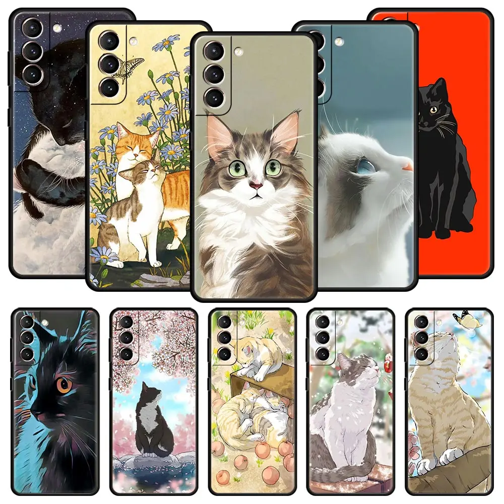 

Fashion Lovely Cats Phone Case For Samsung Galaxy S23 S22 Ultra S20 S21 FE 5G S10 S9 Plus S10E S8 S7 Edge Soft TPU Pattern Cover