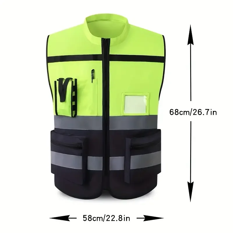 Unisex High-Visibility Safety Vest With Pockets&Zipper Ideal for Night Runs Cycling&Construction Work Fluorescent Night Uniform reflective vest