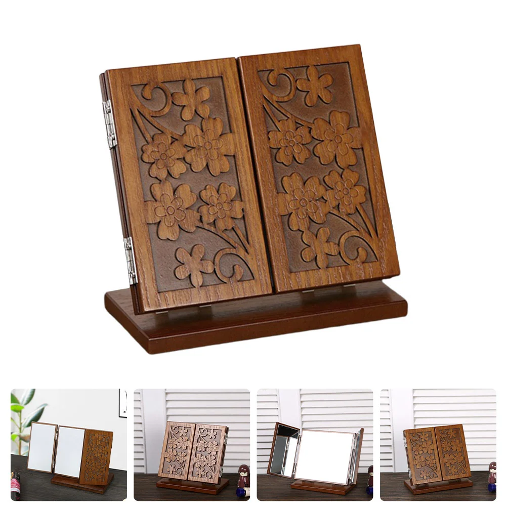 

Складное зеркало для туалетного столика настольная косметика для домашнего использования деревянные вырезанные настольные зеркала с узором