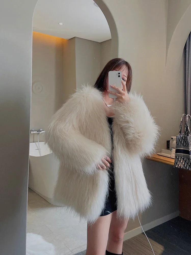 Raccoon Dog Fox Fur Double-sided Woven Real Fur Coat for Young Women Medium Length Fashion Jackets High Street Short Cardigan