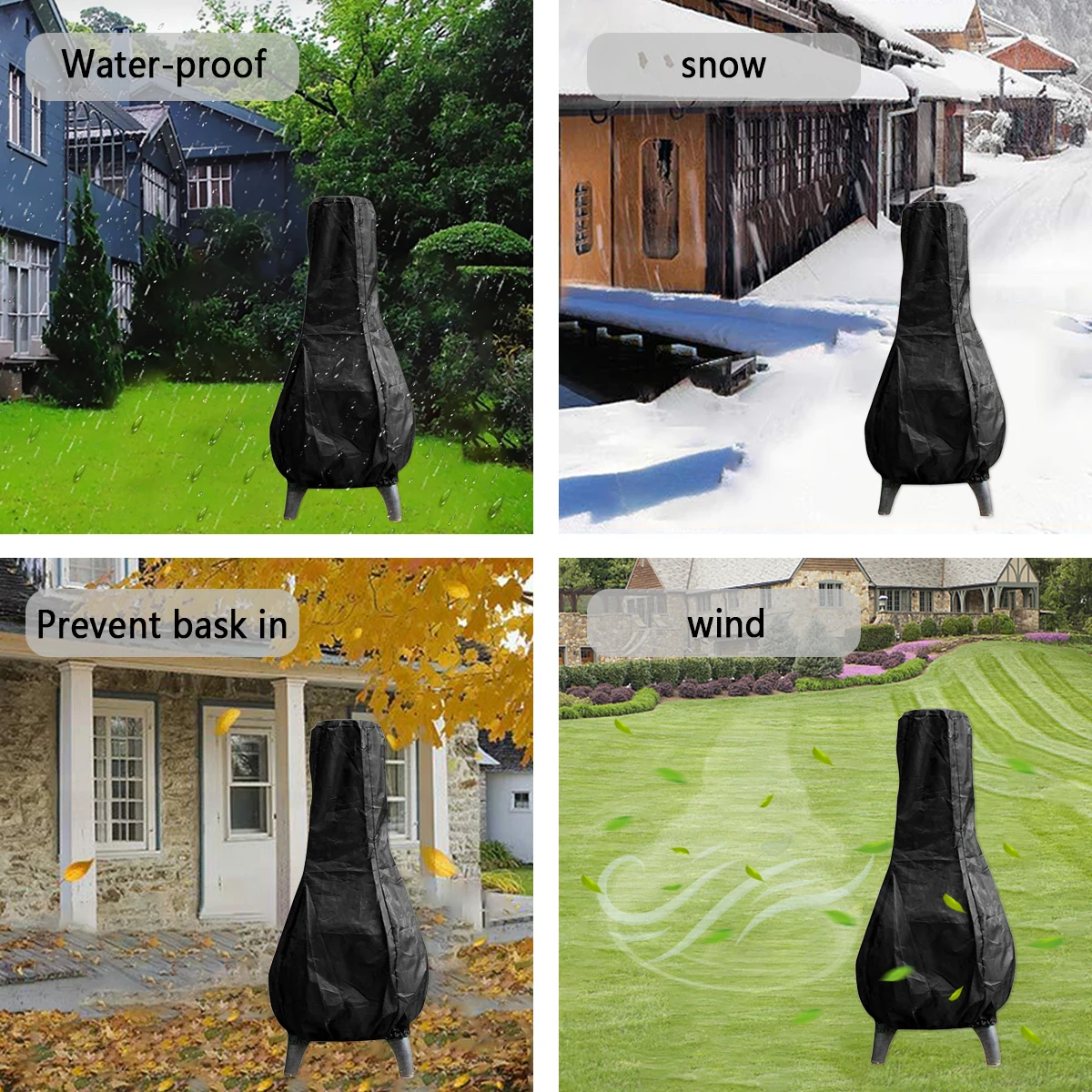 Outdoor Chiminea Cover Heavy Duty Waterproof Protective Sleeve for Fireplace