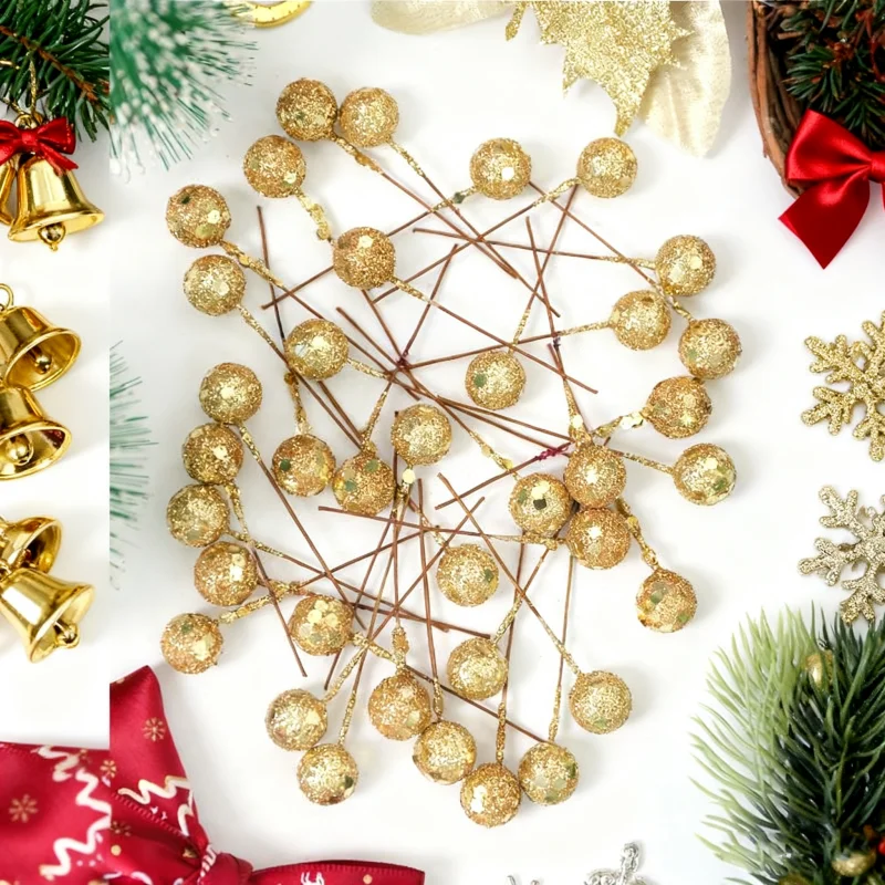60 Stücke Künstliche Beeren 1,2 CM Gefälschte Beeren Dekor Draht Für Weihnachtsbaum Dekorationen Blumenkranz DIY Handwerk Geschenke Zubehör – Detail 8