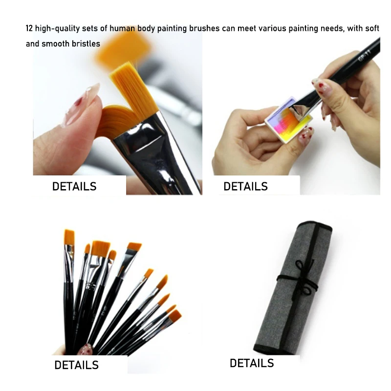 Bowitzki 12pcs Artist Brush Set for Facial paint Acrylic Oil Watercolor Gouache Painting Face Body Paint Brush with Package 3